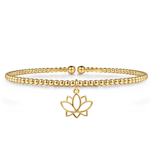 14K Yellow Gold Bujukan Beaded Lotus Flower Cuff Bangle Bracelet 14K Yellow Gold Bujukan Beaded Lotus Flower Cuff Bangle Bracelet