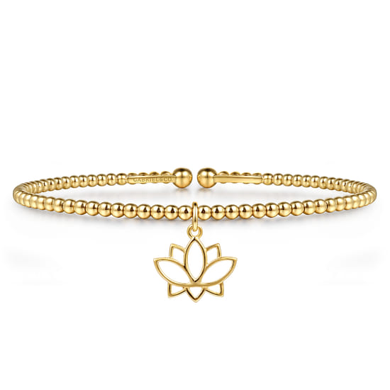 14K Yellow Gold Bujukan Beaded Lotus Flower Cuff Bangle Bracelet 14K Yellow Gold Bujukan Beaded Lotus Flower Cuff Bangle Bracelet