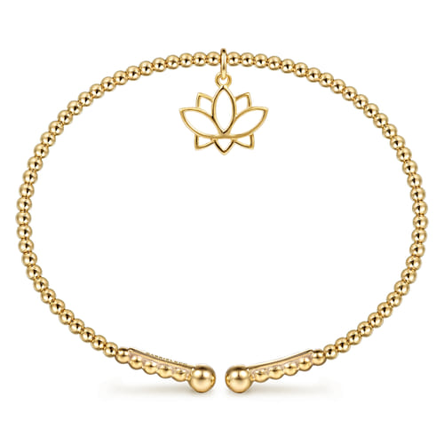 14K Yellow Gold Bujukan Beaded Lotus Flower Cuff Bangle Bracelet 14K Yellow Gold Bujukan Beaded Lotus Flower Cuff Bangle Bracelet