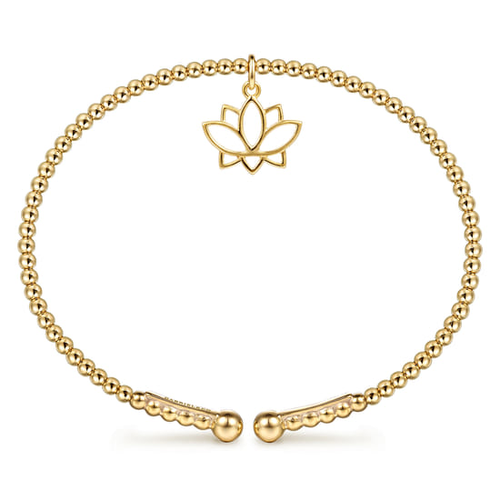 14K Yellow Gold Bujukan Beaded Lotus Flower Cuff Bangle Bracelet angle 3 14K Yellow Gold Bujukan Beaded Lotus Flower Cuff Bangle Bracelet angle 3