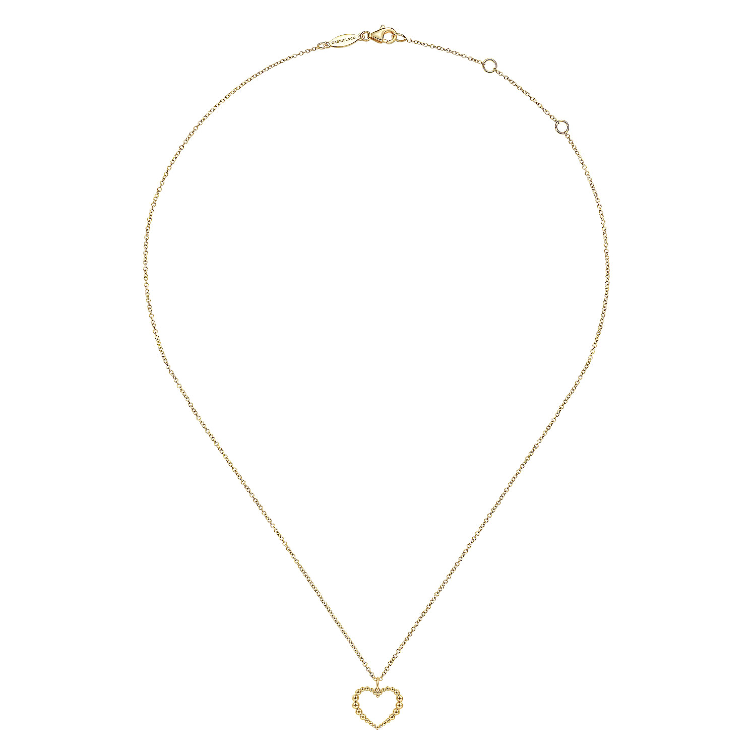 14K Yellow Gold Bujukan Beaded Open Heart Pendant Necklace