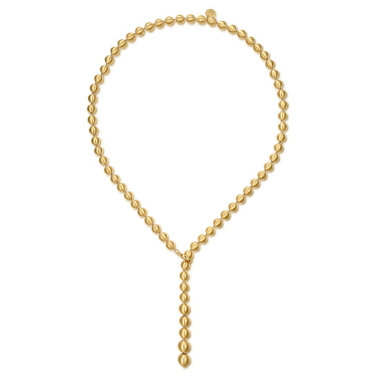 14K Yellow Gold Bujukan Beads Y Necklace angle 2