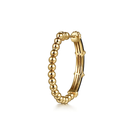 14K Yellow Gold Bujukan Beads and Bar Split Classic Hoop with Black Enamel angle 3 14K Yellow Gold Bujukan Beads and Bar Split Classic Hoop with Black Enamel angle 3