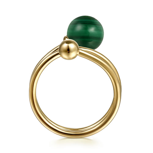 14K Yellow Gold Bujukan Beads and Malachite Bypass Ring