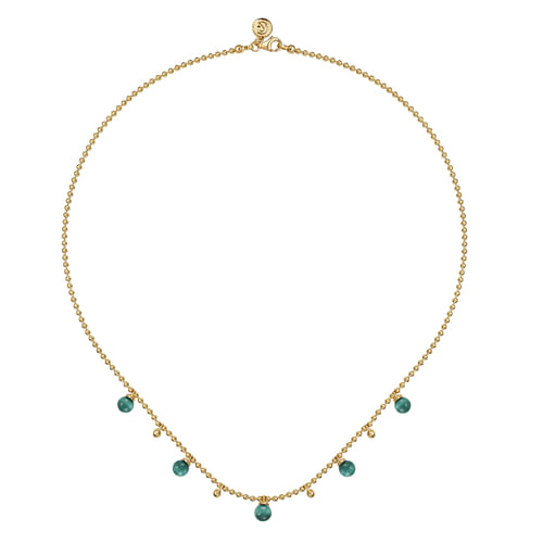 14K Yellow Gold Bujukan Beads and Malachite Droplet Necklace