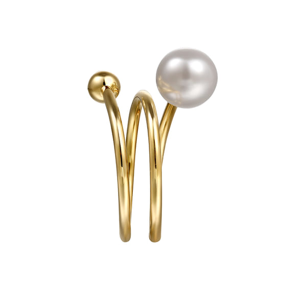14K Yellow Gold Bujukan Beads and Pearl Bypass Ring angle 4 14K Yellow Gold Bujukan Beads and Pearl Bypass Ring angle 4