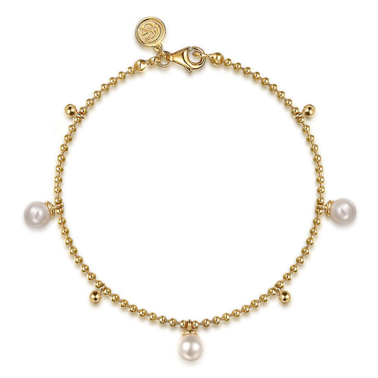 Gabriel - 14K Yellow Gold Bujukan Beads and Pearl Droplet Bracelet