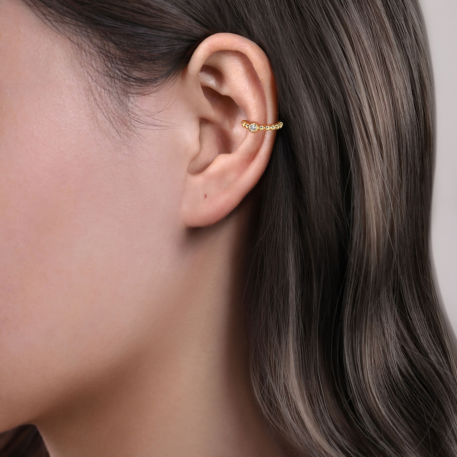 14K Yellow Gold Bujukan Bezel Set Diamond Single Ear Cuff 
