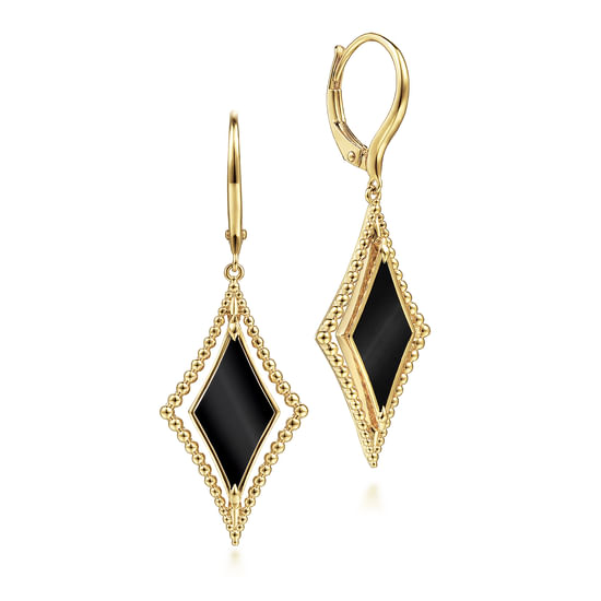 Gabriel - 14K Yellow Gold Bujukan Black Onyx Drop Earrings 