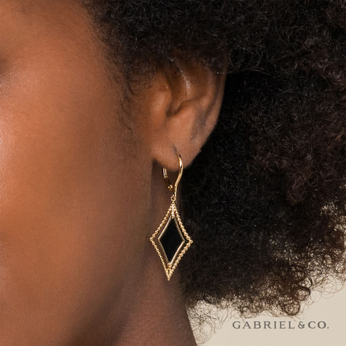 14K Yellow Gold Bujukan Black Onyx Drop Earrings 