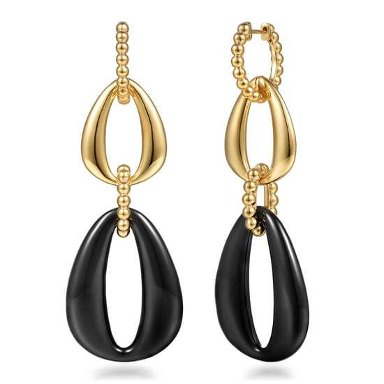 Gabriel - 14K Yellow Gold Bujukan Black Onyx Huggie Drop Earrings