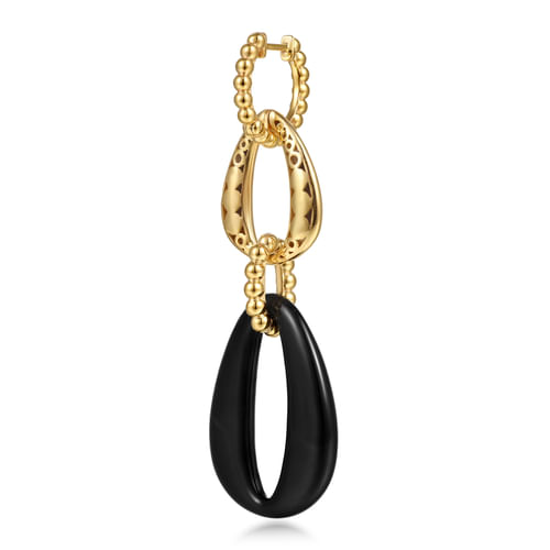 14K Yellow Gold Bujukan Black Onyx Huggie Drop Earrings