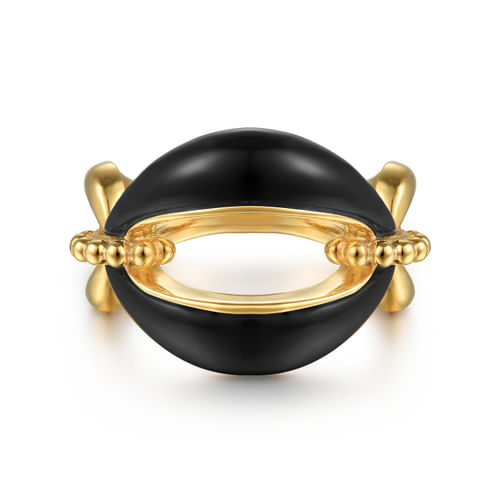 14K Yellow Gold Bujukan Black Onyx Link Chain Ring