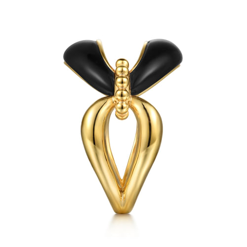 14K Yellow Gold Bujukan Black Onyx Link Chain Ring