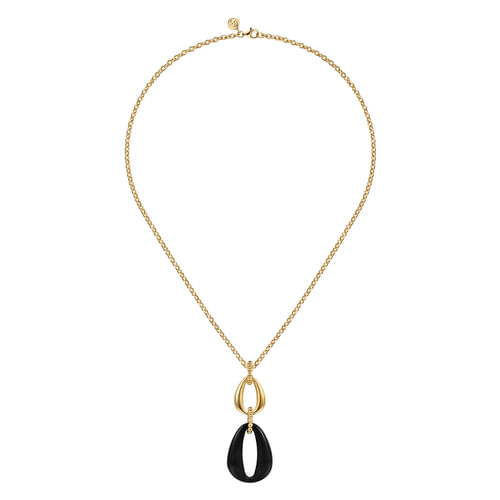 14K Yellow Gold Bujukan Black Onyx Pendant Necklace