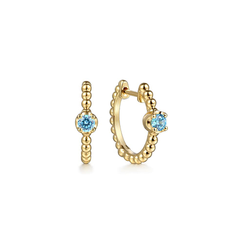 14K Yellow Gold Bujukan Blue Topaz 15mm Huggie Earrings