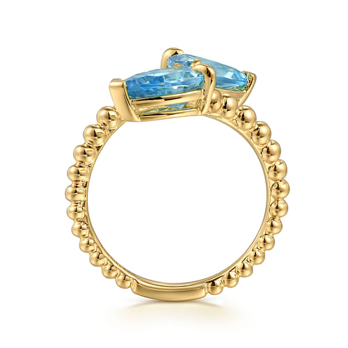 14K Yellow Gold Bujukan Blue Topaz Bypass Ladies Ring