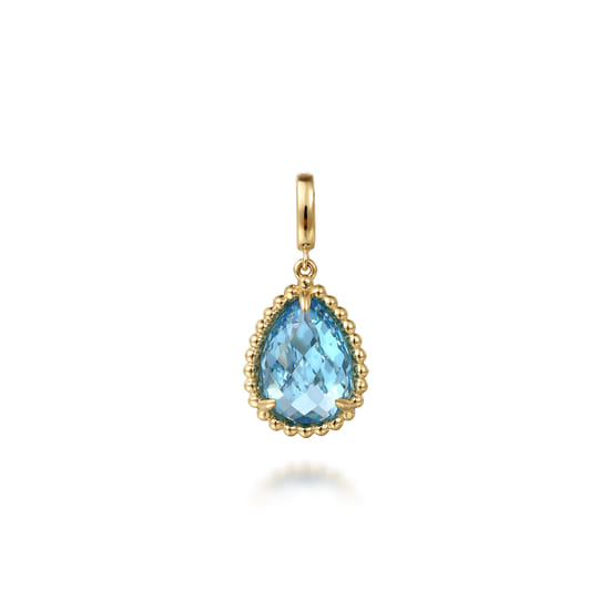 14K Yellow Gold Bujukan Blue Topaz Charm With Detachable Bail