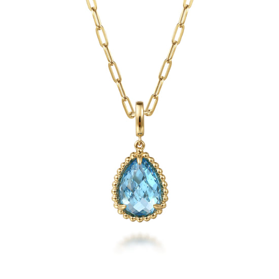 14K Yellow Gold Bujukan Blue Topaz Charm With Detachable Bail angle 3