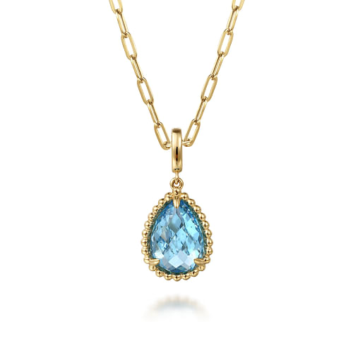 14K Yellow Gold Bujukan Blue Topaz Charm