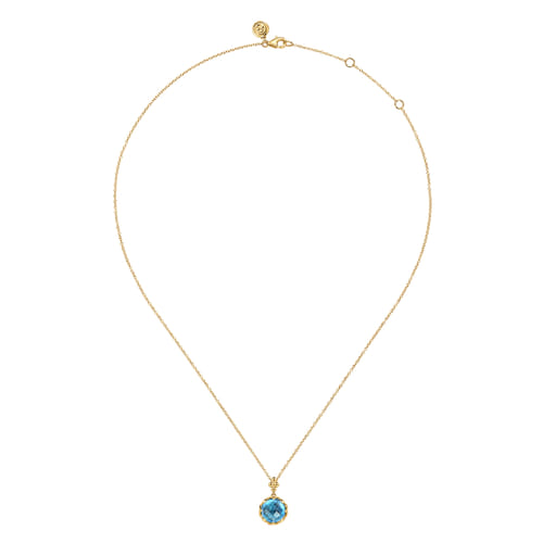 14K Yellow Gold Bujukan Blue Topaz Clover Pendant Necklace with Dusk Blue Enamel 14K Yellow Gold Bujukan Blue Topaz Clover Pendant Necklace with Dusk Blue Enamel