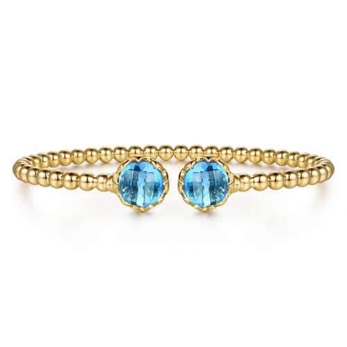 14K Yellow Gold Bujukan Blue Topaz Clover Split Bangle Bracelet with Dusk Blue Enamel 14K Yellow Gold Bujukan Blue Topaz Clover Split Bangle Bracelet with Dusk Blue Enamel