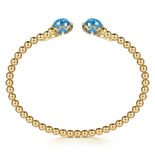 14K Yellow Gold Bujukan Blue Topaz Clover Split Bangle Bracelet with Dusk Blue Enamel 14K Yellow Gold Bujukan Blue Topaz Clover Split Bangle Bracelet with Dusk Blue Enamel