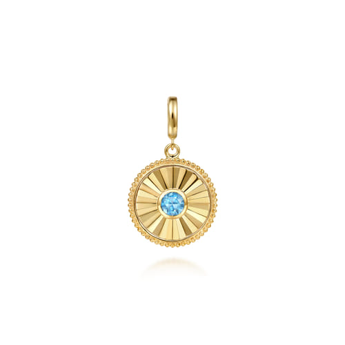 14K Yellow Gold Bujukan Blue Topaz Medallion Pendant With Detachable Bail 14K Yellow Gold Bujukan Blue Topaz Medallion Pendant With Detachable Bail