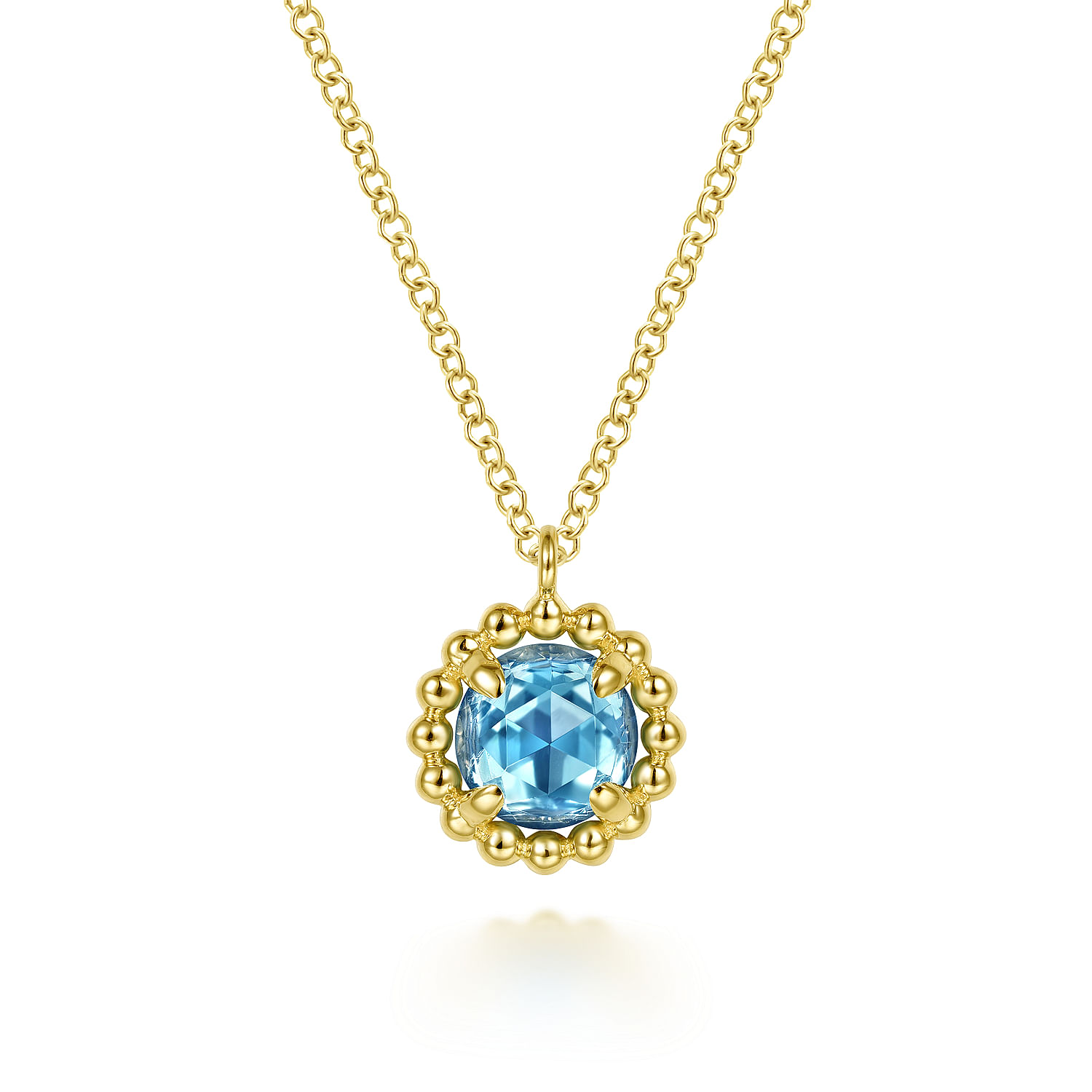 14K Yellow Gold Bujukan Blue Topaz Pendant Necklace