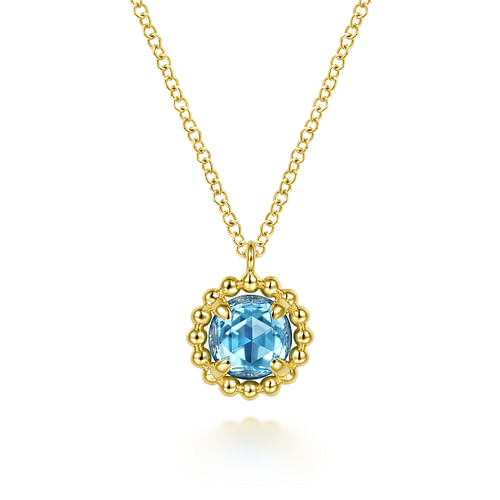 14K Yellow Gold Bujukan Blue Topaz Pendant Necklace