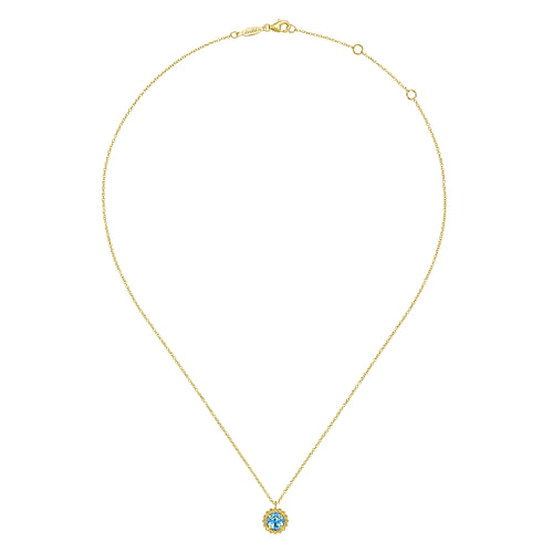 14K Yellow Gold Bujukan Blue Topaz Pendant Necklace