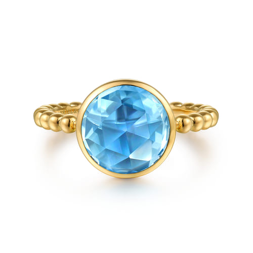 14K Yellow Gold Bujukan Blue Topaz Signet Ring 