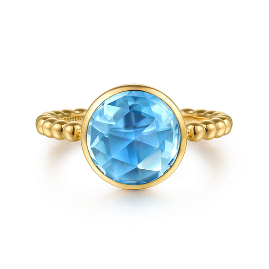 14K Yellow Gold Bujukan Blue Topaz Signet Ring 