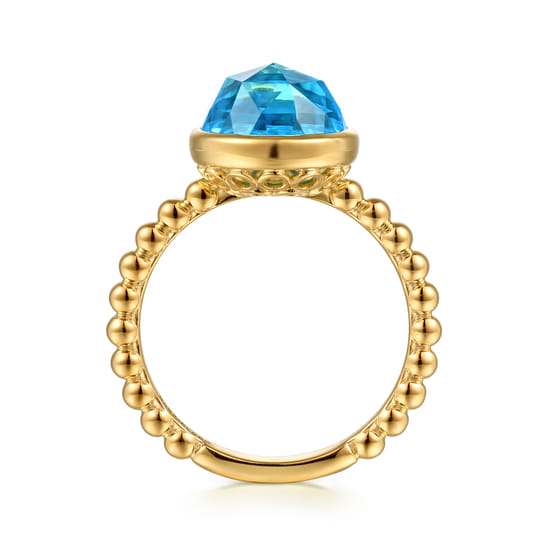 14K Yellow Gold Bujukan Blue Topaz Signet Ring  angle 2
