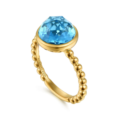 14K Yellow Gold Bujukan Blue Topaz Signet Ring 