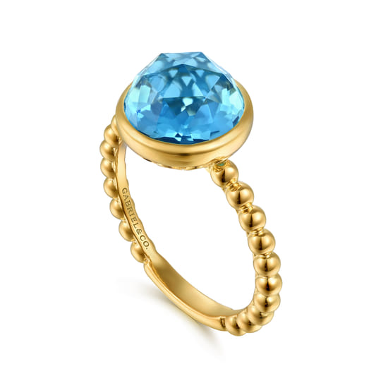 14K Yellow Gold Bujukan Blue Topaz Signet Ring  angle 3