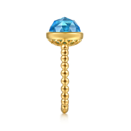 14K Yellow Gold Bujukan Blue Topaz Signet Ring  angle 4