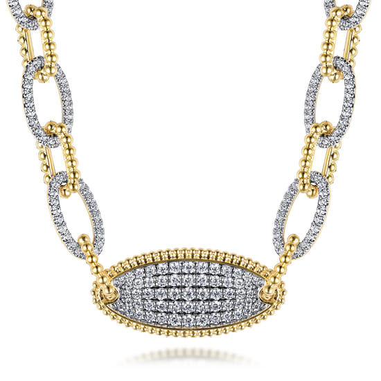 Gabriel - 14K Yellow Gold Bujukan Chain Necklace with Pave Diamond Pendant