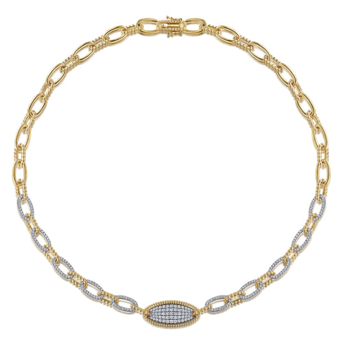 14K Yellow Gold Bujukan Chain Necklace with Pave Diamond Pendant