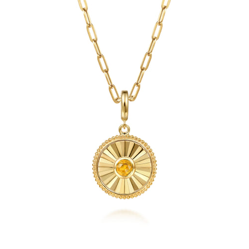 14K Yellow Gold Bujukan Citrine Medallion Pendant With Detachable Bail