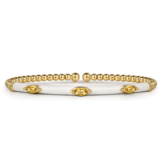 Gabriel - 14K Yellow Gold Bujukan Citrine Split Bangle with White Enamel