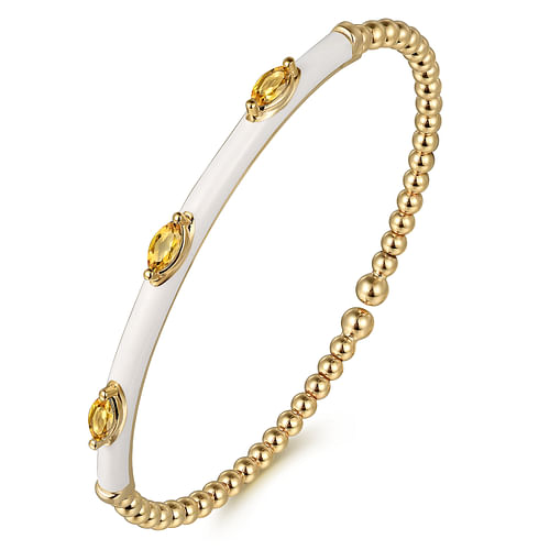 14K Yellow Gold Bujukan Citrine Split Bangle with White Enamel