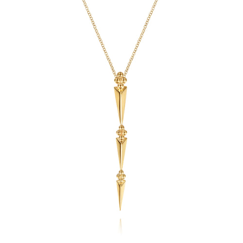 14K Yellow Gold Bujukan Clover and Graduating Triangle Pyramid Drop Necklace