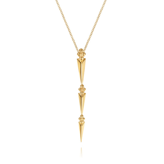 Gabriel - 14K Yellow Gold Bujukan Clover and Graduating Triangle Pyramid Drop Necklace Gabriel - 14K Yellow Gold Bujukan Clover and Graduating Triangle Pyramid Drop Necklace