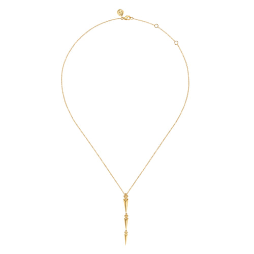 14K Yellow Gold Bujukan Clover and Graduating Triangle Pyramid Drop Necklace