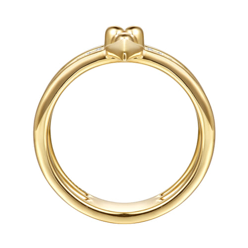 14K Yellow Gold Bujukan Clover and Triangle Pyramid Diamond Easy Stackable Ring
