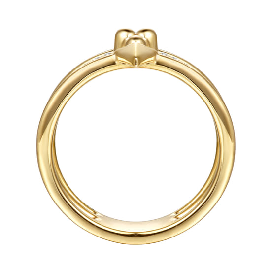14K Yellow Gold Bujukan Clover and Triangle Pyramid Diamond Easy Stackable Ring angle 2 14K Yellow Gold Bujukan Clover and Triangle Pyramid Diamond Easy Stackable Ring angle 2