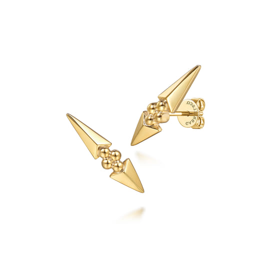 14K Yellow Gold Bujukan Clover and Triangle Pyramid Ear Climber Earrings