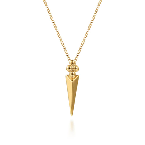 14K Yellow Gold Bujukan Clover and Triangle Pyramid Pendant Necklace