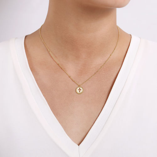 14K Yellow Gold Bujukan Cross Pendant Necklace 